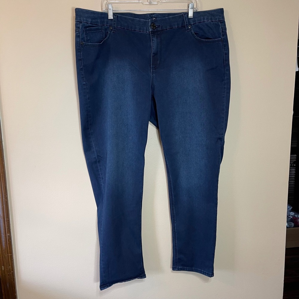 Seven7 Luxe Womens Plus Size 24 Skinny Jeans Dark Wash Embroidered Pockets Blue